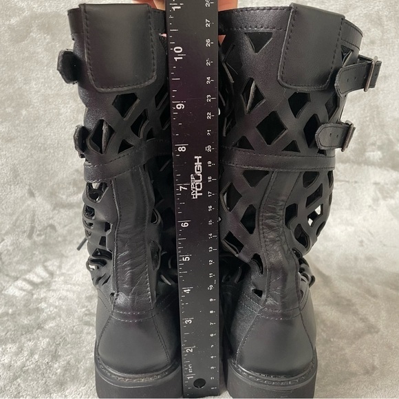 Black Laser Cut Faux Leather Lace Up Combat Boots EU 42 Women’s US 10 - Picture 12 of 12